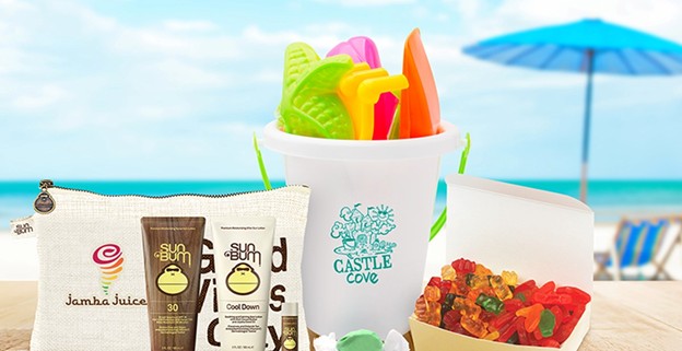 A bucket of beach itemsDescription automatically generated